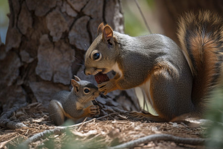 wildlife rehabber feeding injured squirrel with baby nuts, created with generative aiの素材