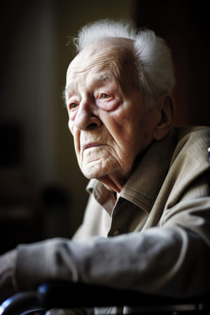 shot of a senior man getting up from his wheelchair, created with generative aiの素材