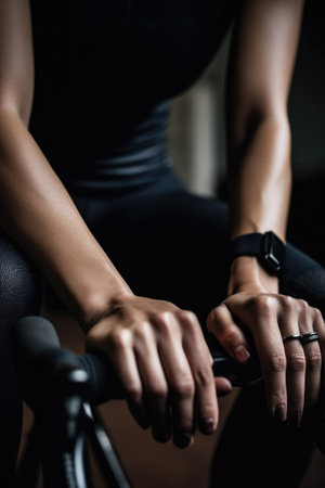 cropped shot of a person doing stretches before cycling, created with generative aiの素材