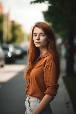 shot of a woman standing outside, created with generative aiの素材