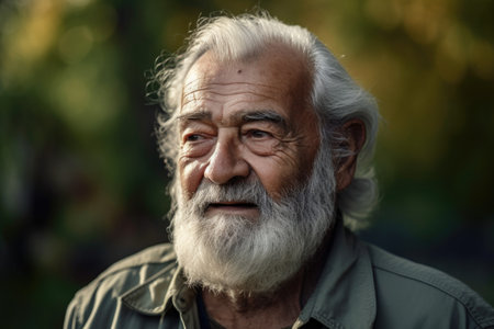portrait of a senior man enjoying his day at the park, created with generative aiの素材