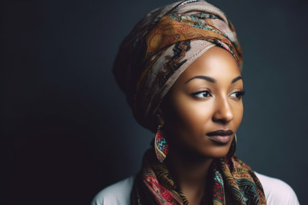 shot of a beautiful young woman wearing a scarf around her head, created with generative aiの素材