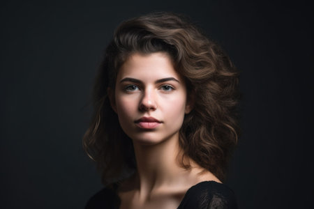 studio shot of an attractive young woman standing against a grey background, created with generative aiの素材
