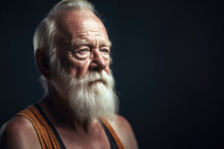 shot of a senior man ready to flow through his yoga routine, created with generative aiの素材