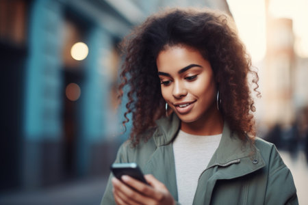 cropped shot of an attractive young woman using her mobile phone, created with generative aiの素材