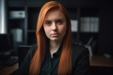 low angle portrait of a confident young woman working as a case manager at home, created with generative aiの素材