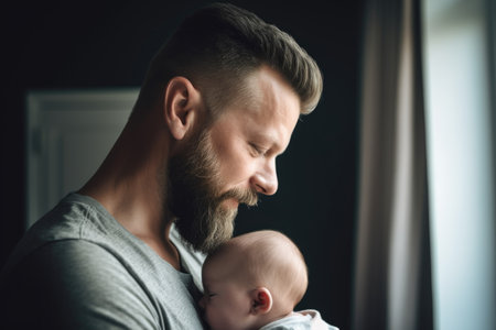 shot of a father bonding with his newborn daughter, created with generative aiの素材