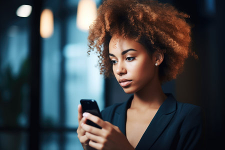 shot of a young woman using her cellphone at the office, created with generative aiの素材