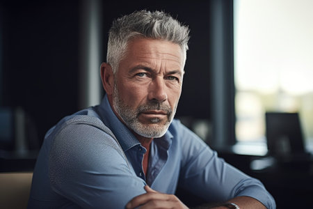 shot of a mature man working in an office, created with generative aiの素材