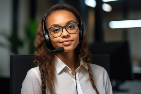 portrait of a confident and successful young woman working in a call center, created with generative aiの素材