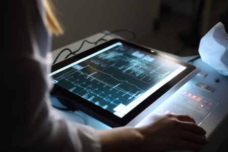 closeup shot of an electronic tablet being used by a medical practitioner, created with generative aiの素材