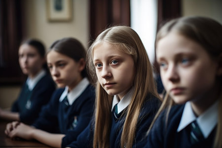shot of a group of schoolgirls in the classroom, created with generative aiの素材