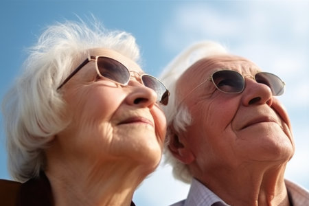 closeup shot of a senior couple looking at the sky, created with generative aiの素材