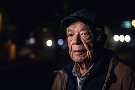 portrait of a senior man standing outside at night, created with generative aiの素材
