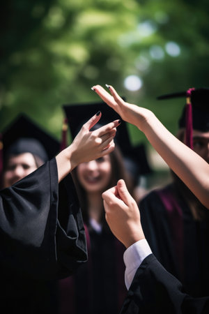 hands, graduation and certificate of student success with happiness in celebration at university, created with generative aiの素材