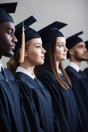 cropped shot of a group of young graduates standing in a row, created with generative aiの素材