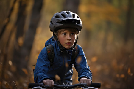 shot of a young boy on a mountain bike, created with generative aiの素材