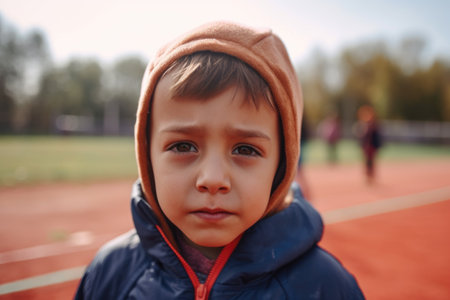 shot of a little boy in the sports field, created with generative aiの素材