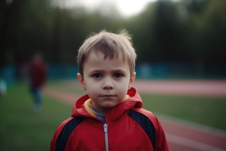 shot of a little boy in the sports field, created with generative aiの素材