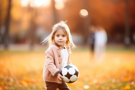 shot of an adorable little girl playing soccer, created with generative aiの素材