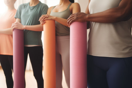 shot of a group of people holding a yoga mat, created with generative aiの素材