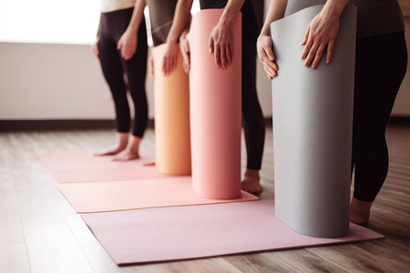 shot of a group of people holding a yoga mat, created with generative aiの素材