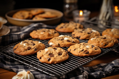 freshly baked cookies on a cooling rack, created with generative aiの素材