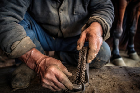 horse hoof preparation with farrier rasp, created with generative aiの素材