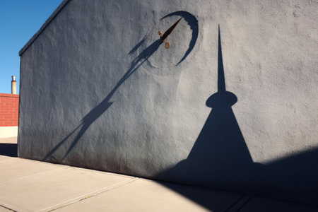 shadow of gnomon pointing to noon on sundial, created with generative aiの素材