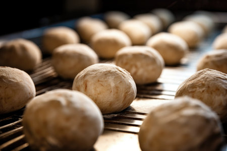 close-up of dough balls ready to be rolled, created with generative aiの素材