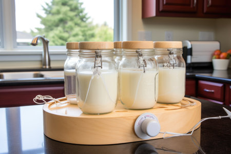 yogurt maker machine with jars inside, created with generative aiの素材