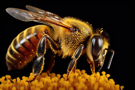 pollen grains attached to bees leg hairs, created with generative aiの素材