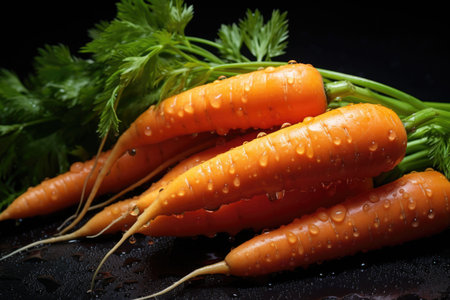 freshly washed carrots with water droplets, created with generative aiの素材