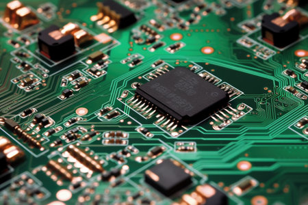 detailed shot of a printed circuit board, created with generative aiの素材