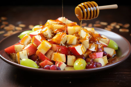 fruit salad with a drizzle of honey and cinnamon, created with generative aiの素材