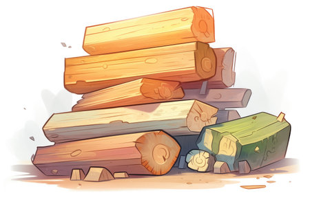a pile of raw, wooden boardsの素材