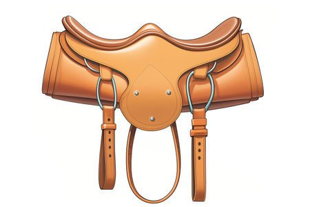 stirrups attached to a brown leather saddleの素材