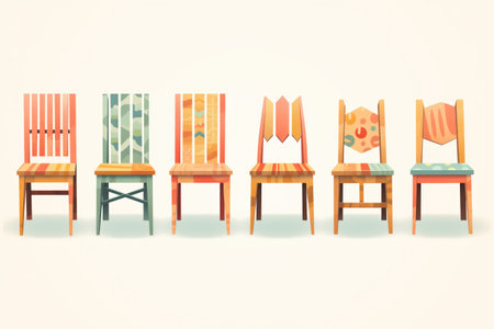 handcrafted wooden chairs arranged in a rowの素材