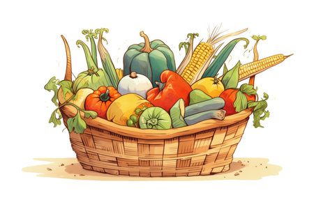 fresh picked farmers market produce in a bamboo basketの素材