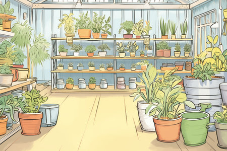 hand-labeled pots of herb plants in a farm nurseryの素材