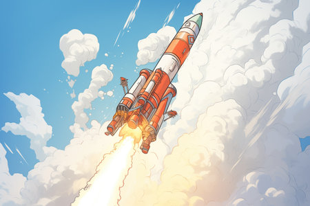 closeup of a fired rocket trailing smoke skywardsの素材