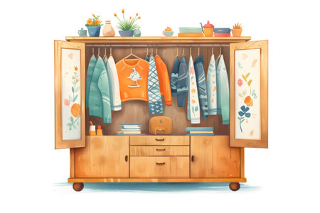 french country wardrobe made of rustic wood, magazine style illustrationの素材