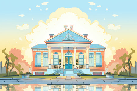 greek revival structure at sunrise, magazine style illustrationの素材