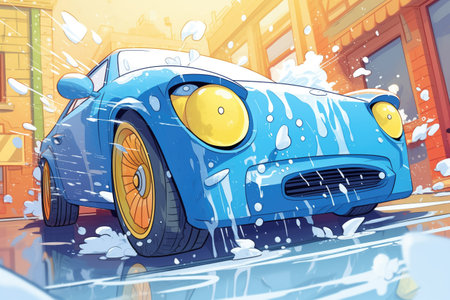 close-up of soapy water on a car before a car washの素材