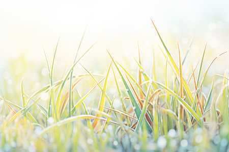 close shot of grass blades frosted over in winterの素材