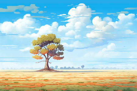 solitary tree in the centre of an untouched wild grass fieldの素材