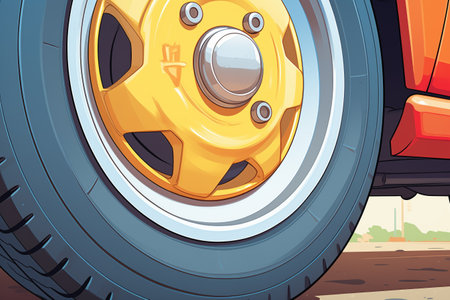 detail of shiny wheel and hubcap on rvの素材