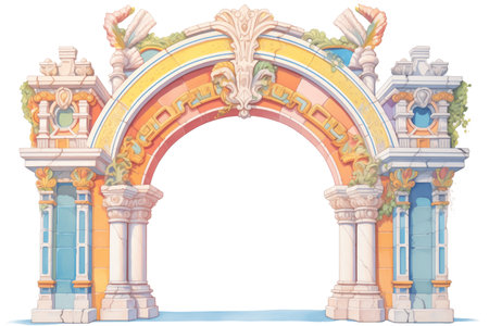 exterior detail shot of ornate stucco archway, magazine style illustrationの素材