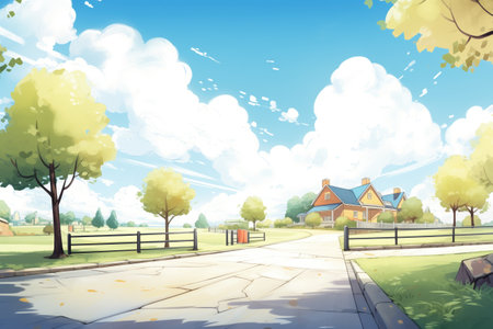 close up of ranchs long, rural driveway, magazine style illustrationの素材