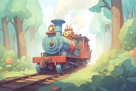 steam train on historic narrow-gauge forest trackの素材